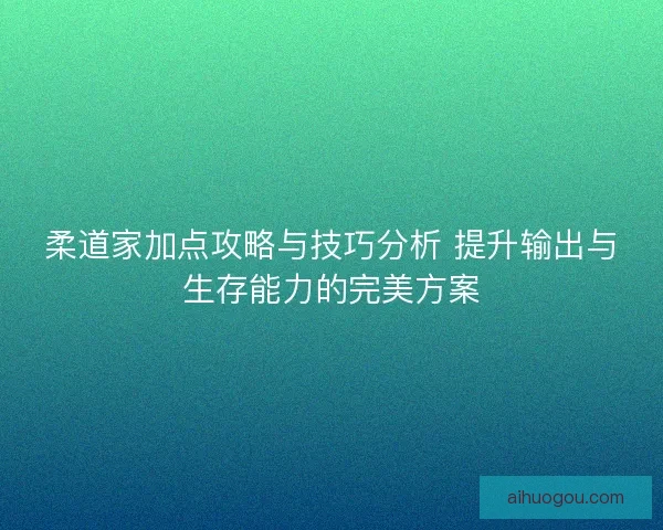 柔道家加点攻略与技巧分析 提升输出与生存能力的完美方案